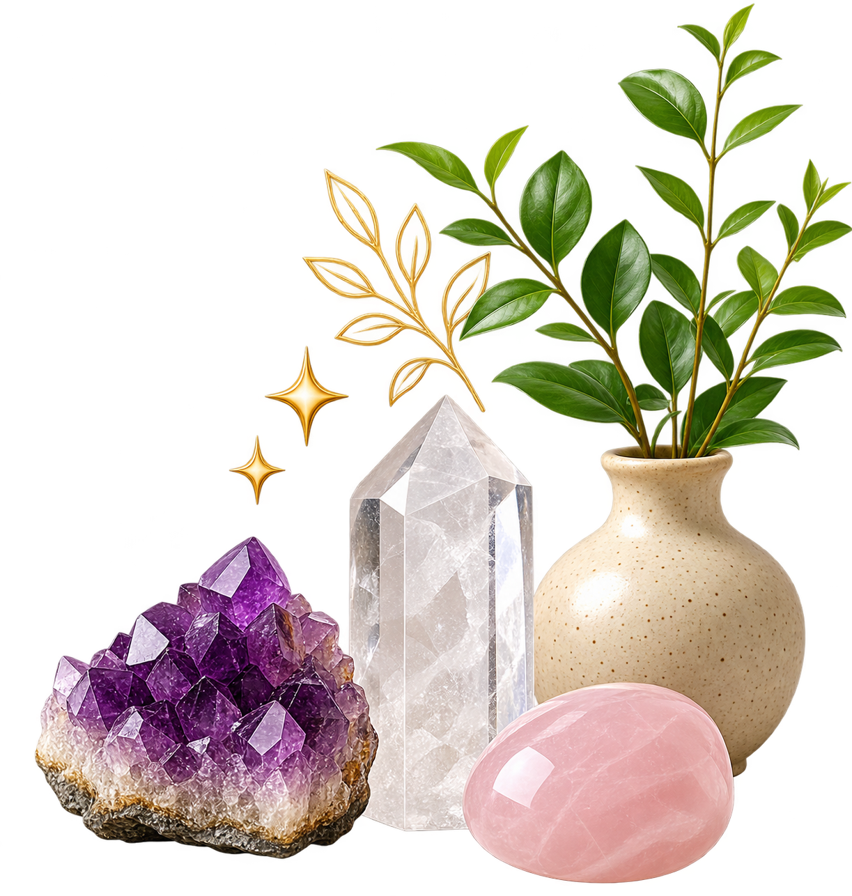 Crystals and vase composition